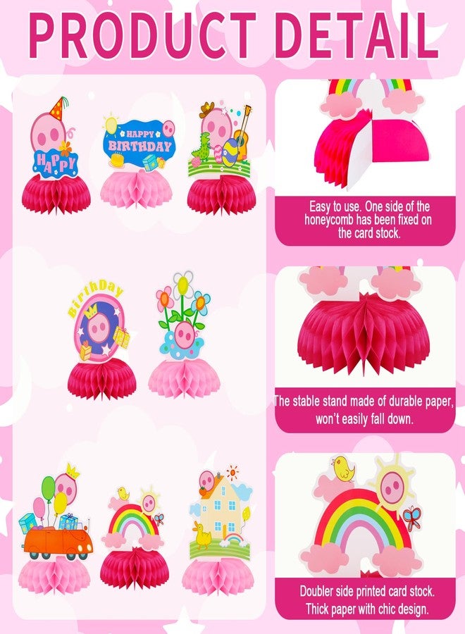 TONIFUL Happy Birthday Pink Pig Themed Table Honeycomb Centerpieces,Double Sided Cartoon Pig Table Topper Decor for Girl Birthday Party Supplies Party Decorations (8 Pcs) - Image 3